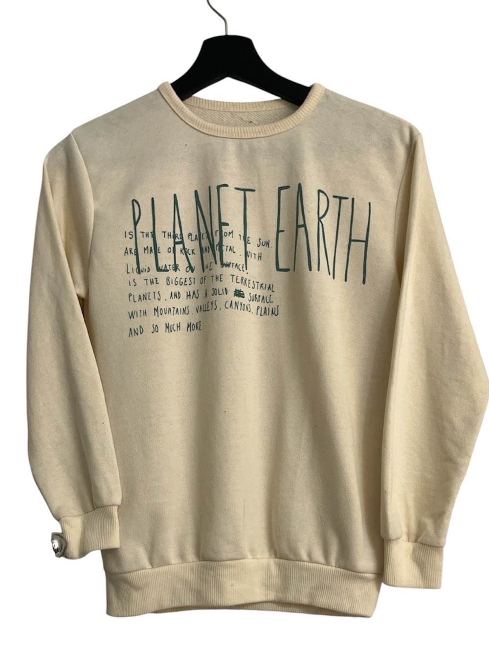 Planet Earth Graphic Crewneck Sweater long sleeves Cream kids size 9-10y 140cm